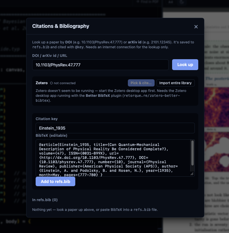 Citation manager screenshot